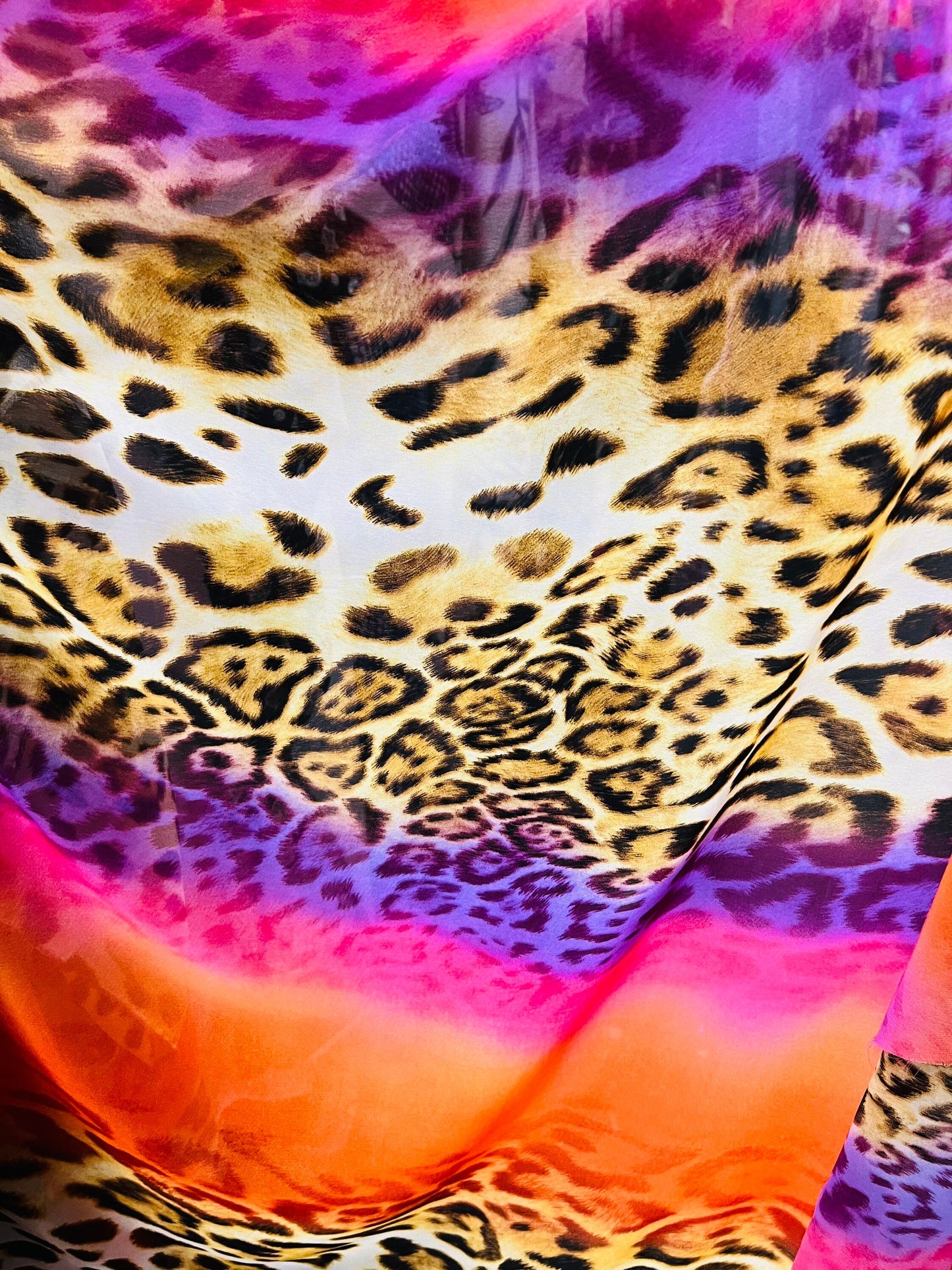 Leopard design exotic animal print on high quality of multi chiffon non stretch 58/60” Sold by the YD. Ships Worldwide from Los Angeles CA