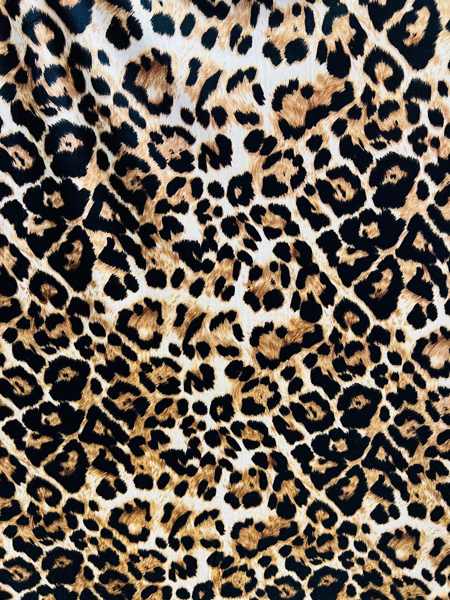 Leopard design Exotic animal print Taupe/Brown print on poly stretch velvet velour 2-way 58/60” Sold by the YD. Ships Worldwide from L.A