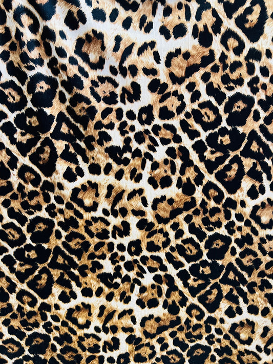 Leopard design Exotic animal print Taupe/Brown print on poly stretch velvet velour 2-way 58/60” Sold by the YD. Ships Worldwide from L.A