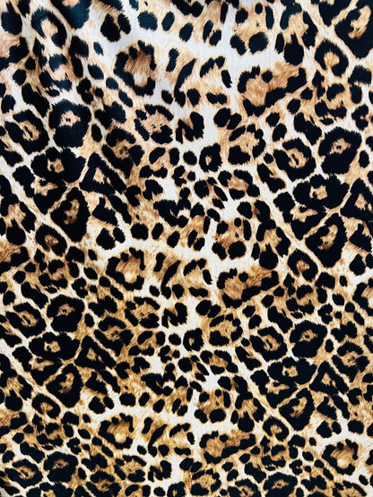Leopard design Exotic animal print Taupe/Brown print on poly stretch velvet velour 2-way 58/60” Sold by the YD. Ships Worldwide from L.A