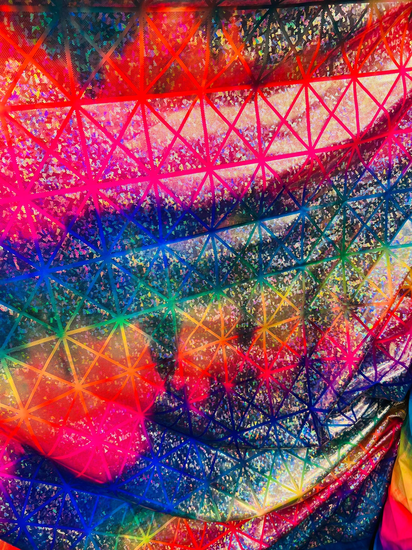 Tie dye Geometric desing hologram tie dye nylon spandex 4way  58/60" sold by the yd. Ships worldwide from Los Angeles California USA