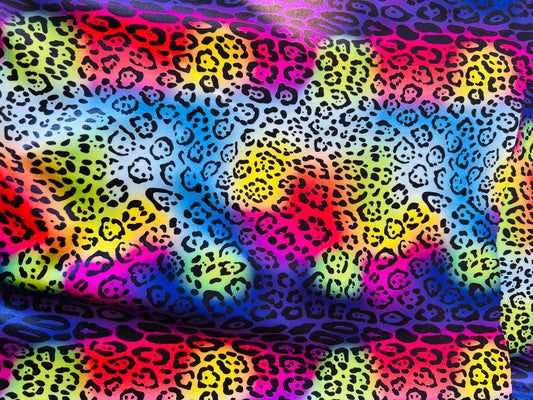 New Exotic leopard design multicolor print on nylon spandex 4-way stretch 58/60” Sold by the YD. Ships Worldwide from Los Angeles California