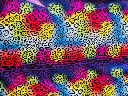 New Exotic leopard design multicolor print on nylon spandex 4-way stretch 58/60” Sold by the YD. Ships Worldwide from Los Angeles California