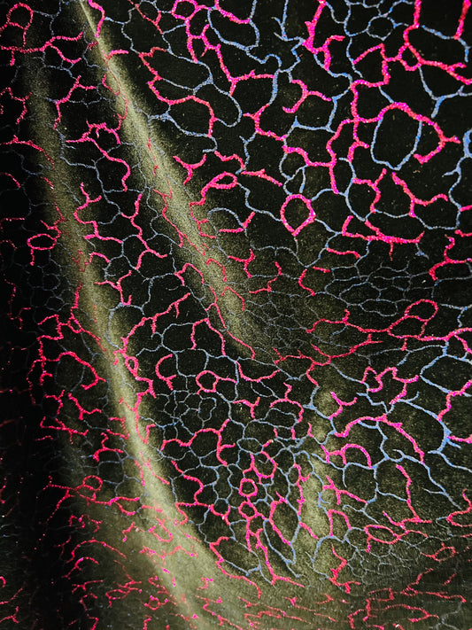 New abstract design foiled stretch velvet 4-way stretch 58/60” Sold by the YD. Ships Worldwide from Los Angeles California USA.