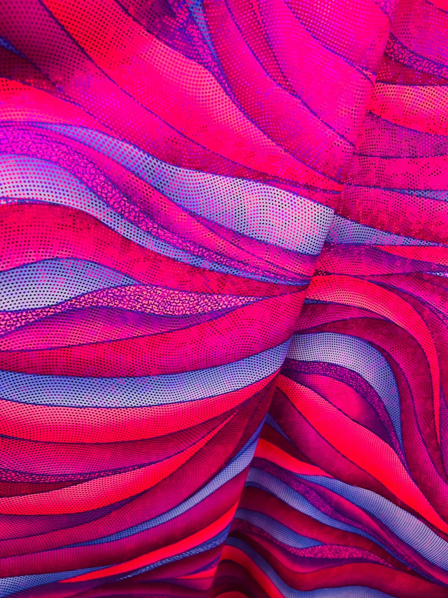 New hologram abstract design metallic nylon spandex 4-way stretch 58/60” Sold by the YD. Ships Worldwide from Los Angeles California USA