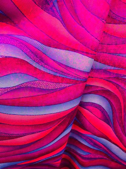 New hologram abstract design metallic nylon spandex 4-way stretch 58/60” Sold by the YD. Ships Worldwide from Los Angeles California USA