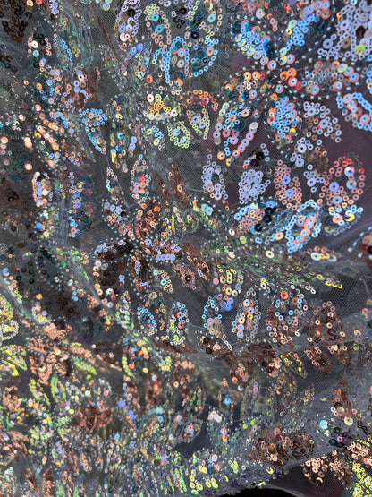 Luxury flower design embroidered and heavily beaded with Beads and Sequins lace fabric 2-way Stretch 55/57” Sold by the YD.