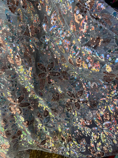 Luxury flower design embroidered and heavily beaded with Beads and Sequins lace fabric 2-way Stretch 55/57” Sold by the YD.