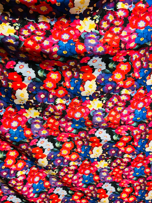 Multicolor flowers design new Luxury print nylon spandex 4-way stretch 58/60” Sold by the YD. Ships Worldwide from Los Angeles California US