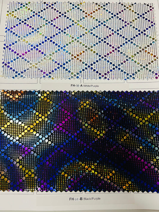 Geometric Diamond design hologram metallic nylon spandex 4-way stretch 58/60” Sold by the YD. Ships Worldwide from Los Angeles California US