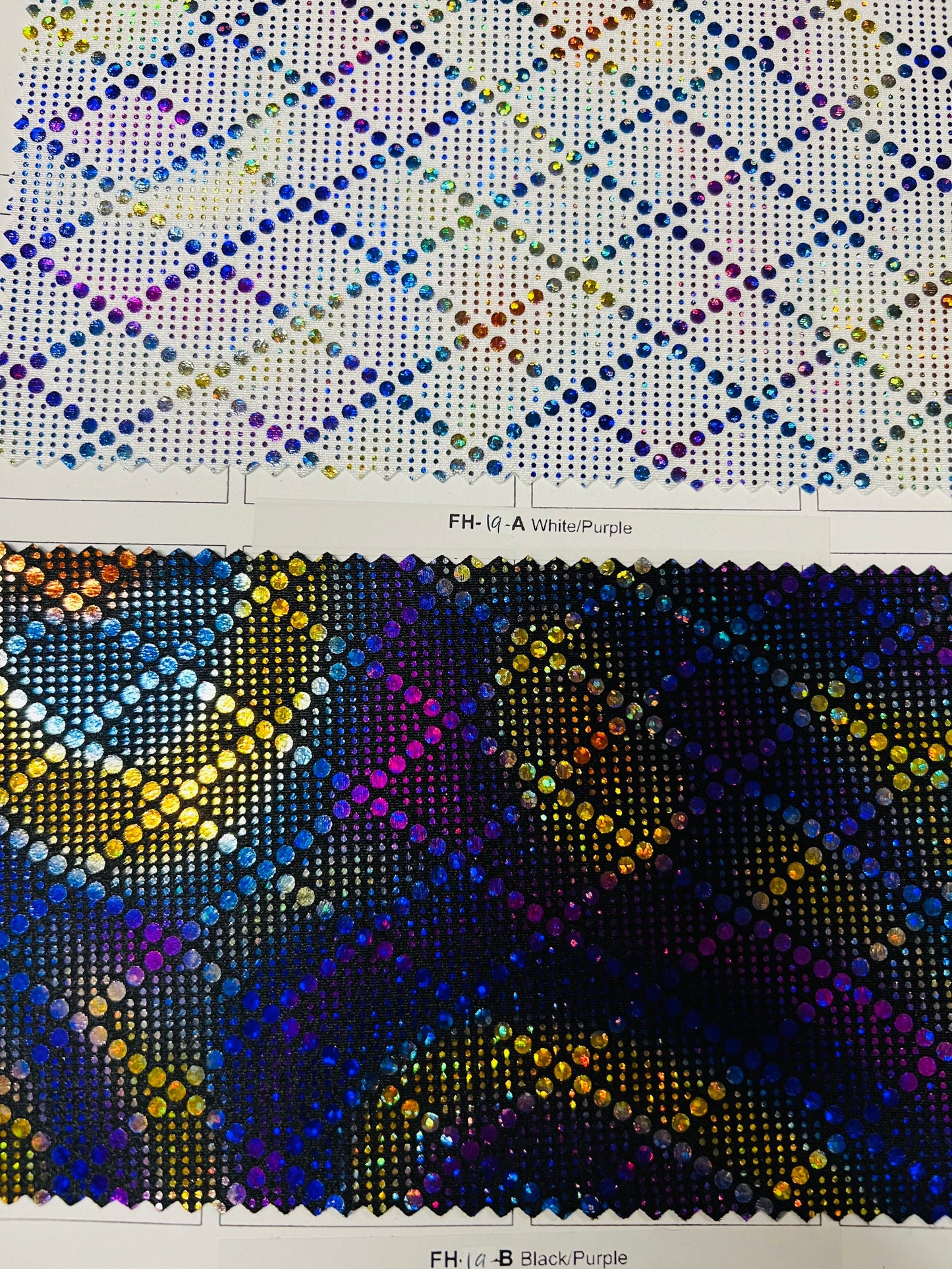 Geometric Diamond design hologram metallic nylon spandex 4-way stretch 58/60” Sold by the YD. Ships Worldwide from Los Angeles California US