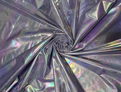 New Iridescent all over foil metallic nylon spandex 4-way stretch 58/60” Sold by the YD. Ships Worldwide from Los Angeles California