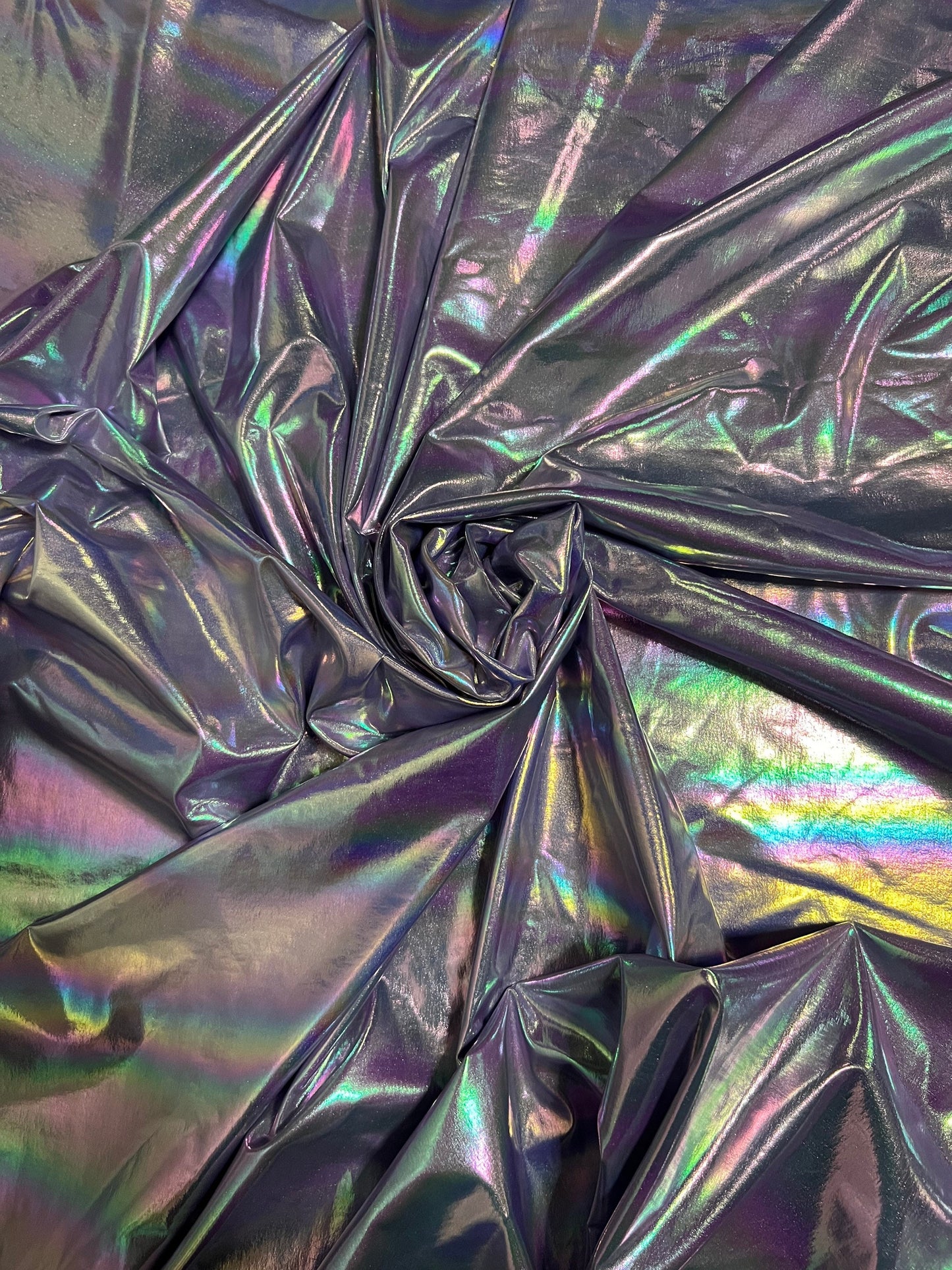 New Iridescent all over foil metallic nylon spandex 4-way stretch 58/60” Sold by the YD. Ships Worldwide from Los Angeles California