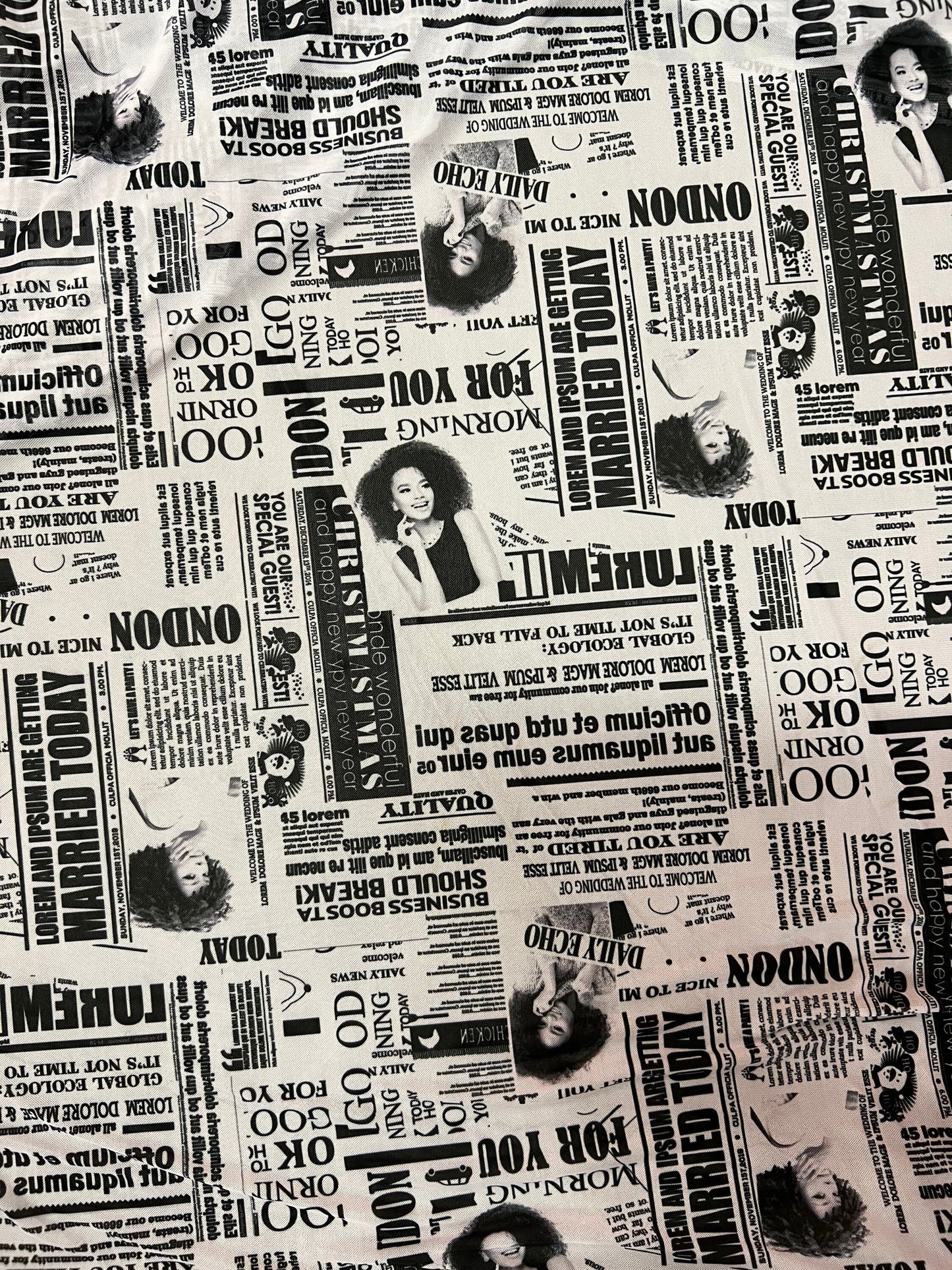 Newspaper fashion design print on great quality of power mesh 4-way stretch 58/60” Sold by the YD. Ships Worldwide from Los Angeles CA