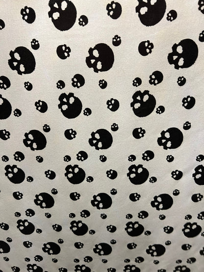 Skulls design print on ponte de Roma cotton knit fabric 2-way stretch 58/60” Sold by the YD. Ships Worldwide from Los Angeles California USA