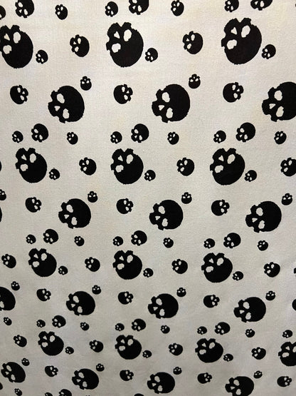 Skulls design print on ponte de Roma cotton knit fabric 2-way stretch 58/60” Sold by the YD. Ships Worldwide from Los Angeles California USA