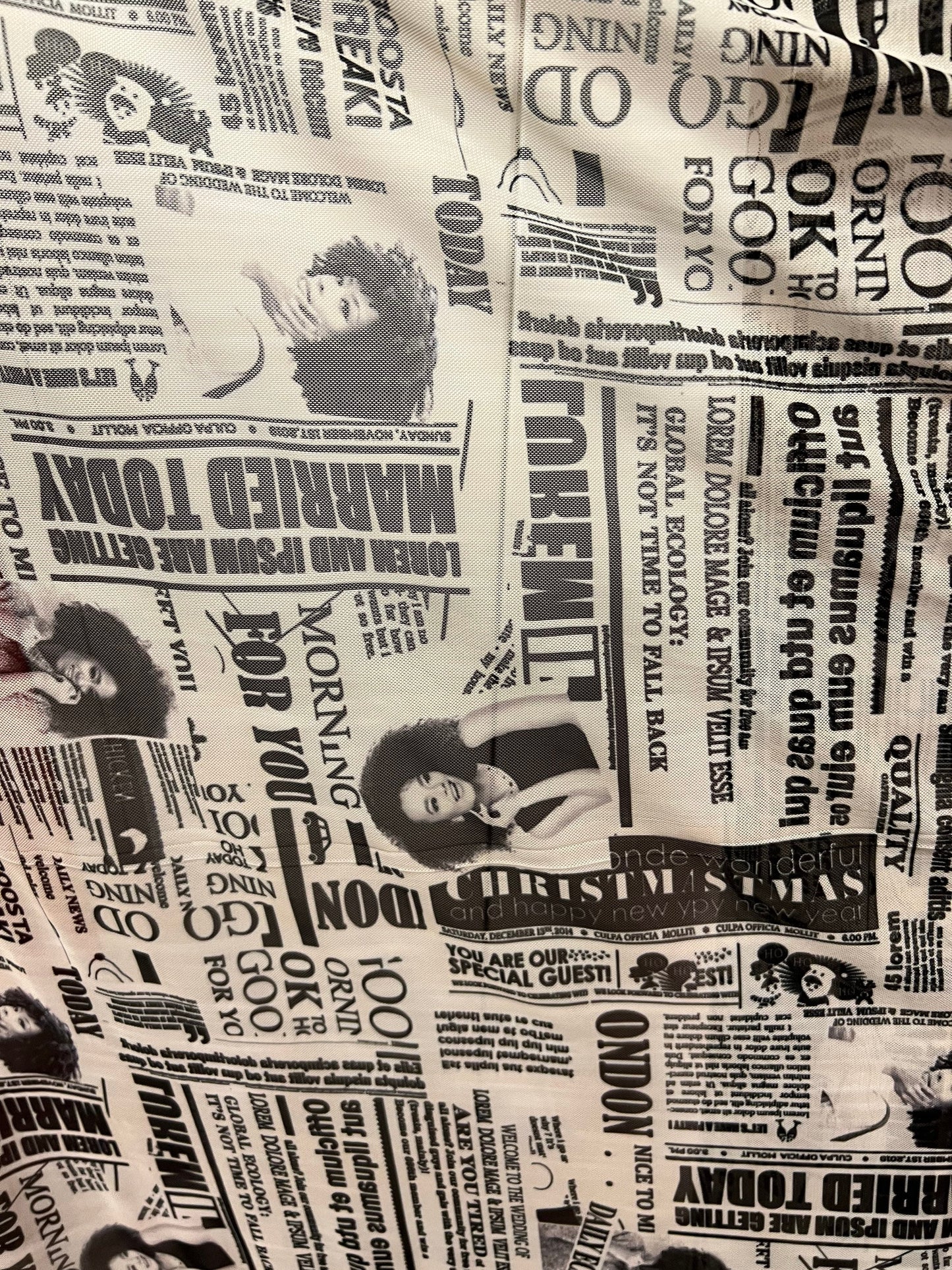 Newspaper Fashion design print on great quality of power mesh nylon spandex 4-way stretch 58/60” Sold by the YD. Ships Worldwide from L.A