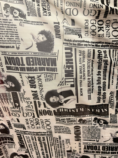Newspaper Fashion design print on great quality of power mesh nylon spandex 4-way stretch 58/60” Sold by the YD. Ships Worldwide from L.A