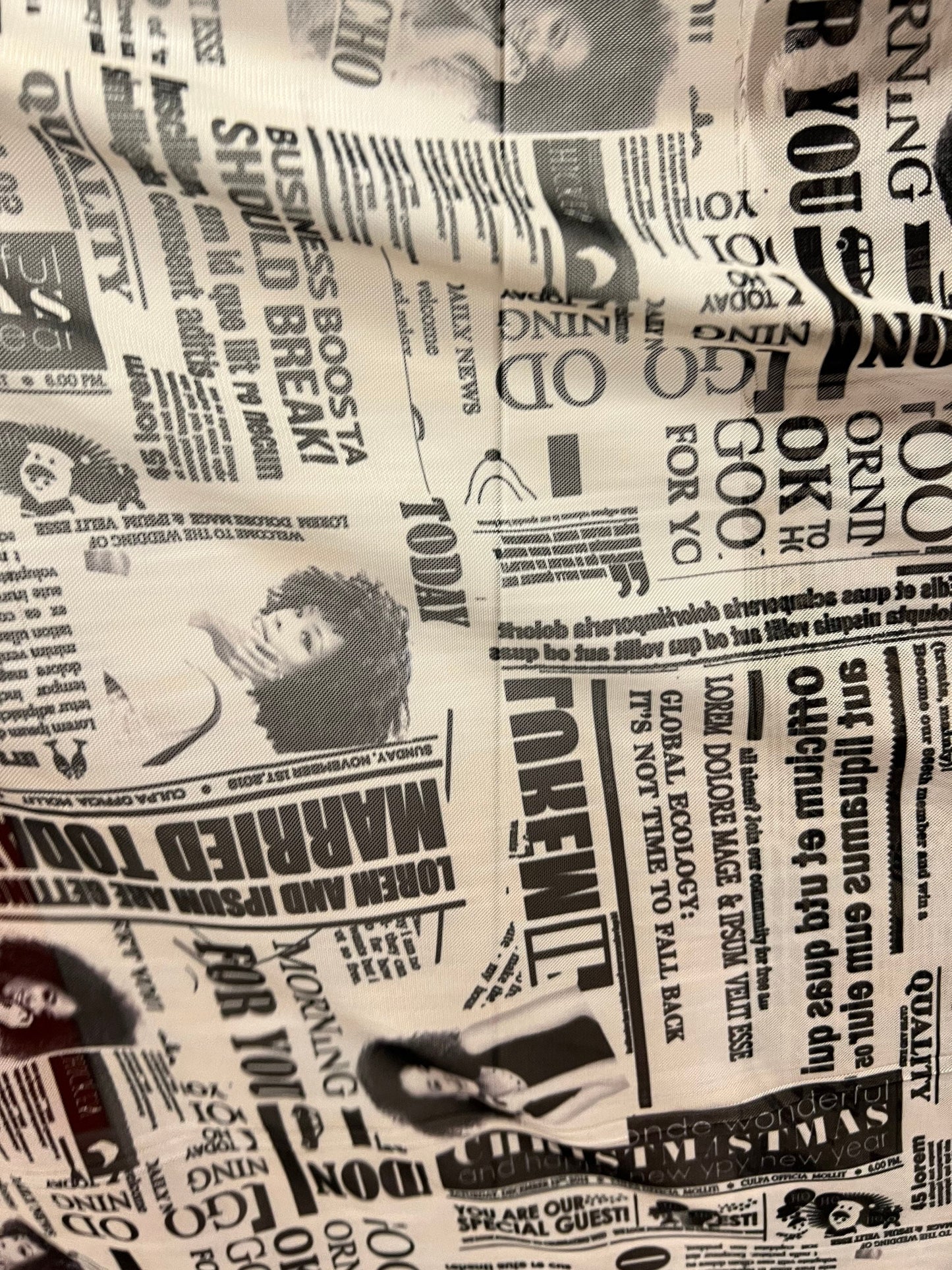 Newspaper Fashion design print on great quality of power mesh nylon spandex 4-way stretch 58/60” Sold by the YD. Ships Worldwide from L.A