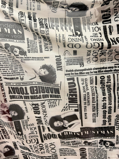 Newspaper Fashion design print on great quality of power mesh nylon spandex 4-way stretch 58/60” Sold by the YD. Ships Worldwide from L.A
