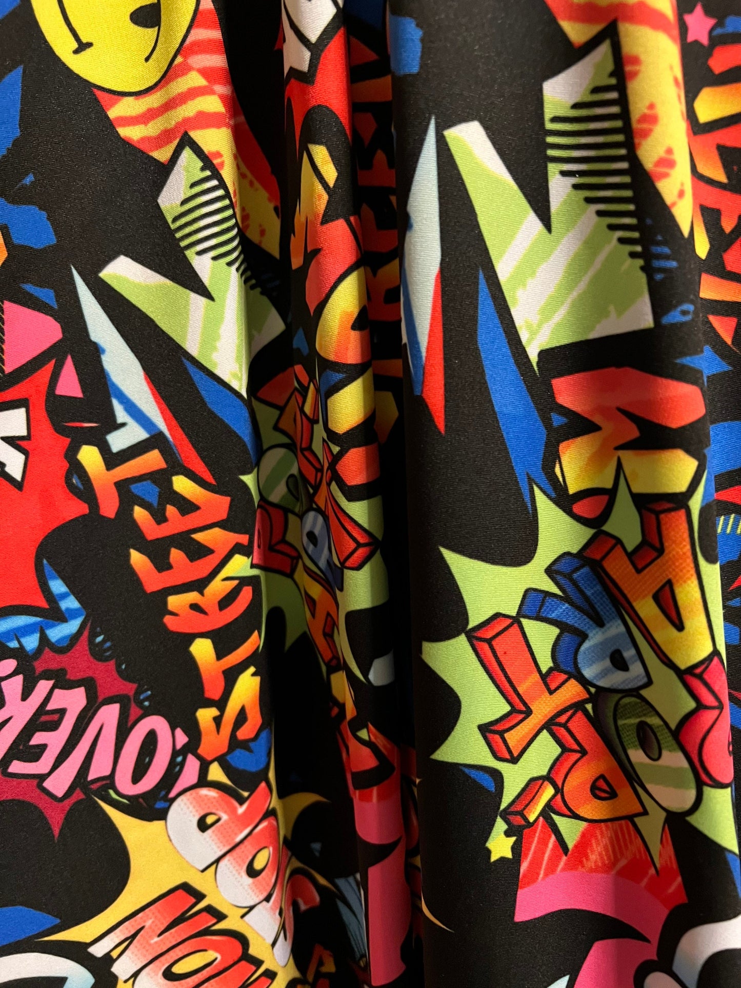 Graffiti Fashion design print on great quality of nylon spandex 4way stretch light weight 58/60” Sold by the YD. Ships Worldwide from L.A CA