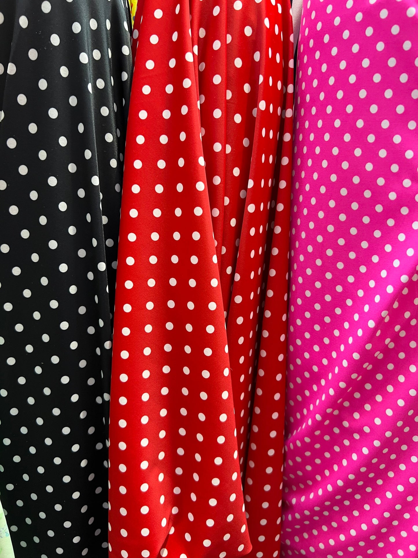 Small polka dots design print on best quality of nylon spandex 4-way stretch 58/60” Sold by the YD. Ships Worldwide from Los Ángeles CA