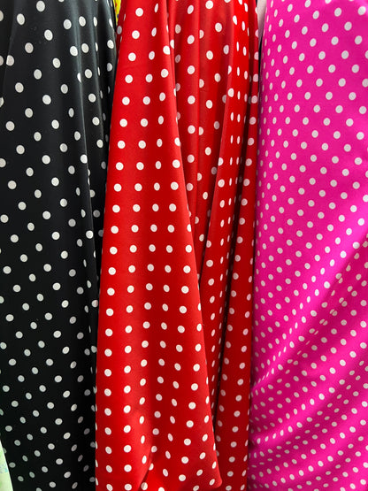 Small polka dots design print on best quality of nylon spandex 4-way stretch 58/60” Sold by the YD. Ships Worldwide from Los Ángeles CA