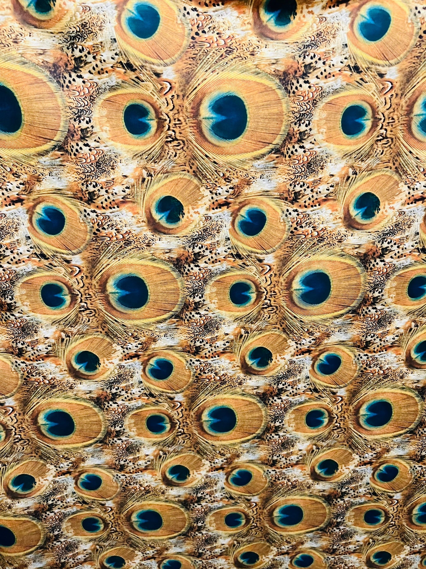 Exotic Peacock design Multicolors in nylon spandex  4way stretch 58/60" Sold by the YD. Ships worldwide from Los Angeles California USA
