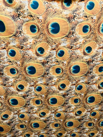 Exotic Peacock design Multicolors in nylon spandex  4way stretch 58/60" Sold by the YD. Ships worldwide from Los Angeles California USA