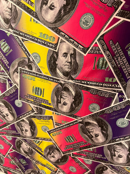 New Money design print on light weight of nylon spandex 2-way stretch 58/60” Sold by the YD. Ships Worldwide from Los Angeles California USA