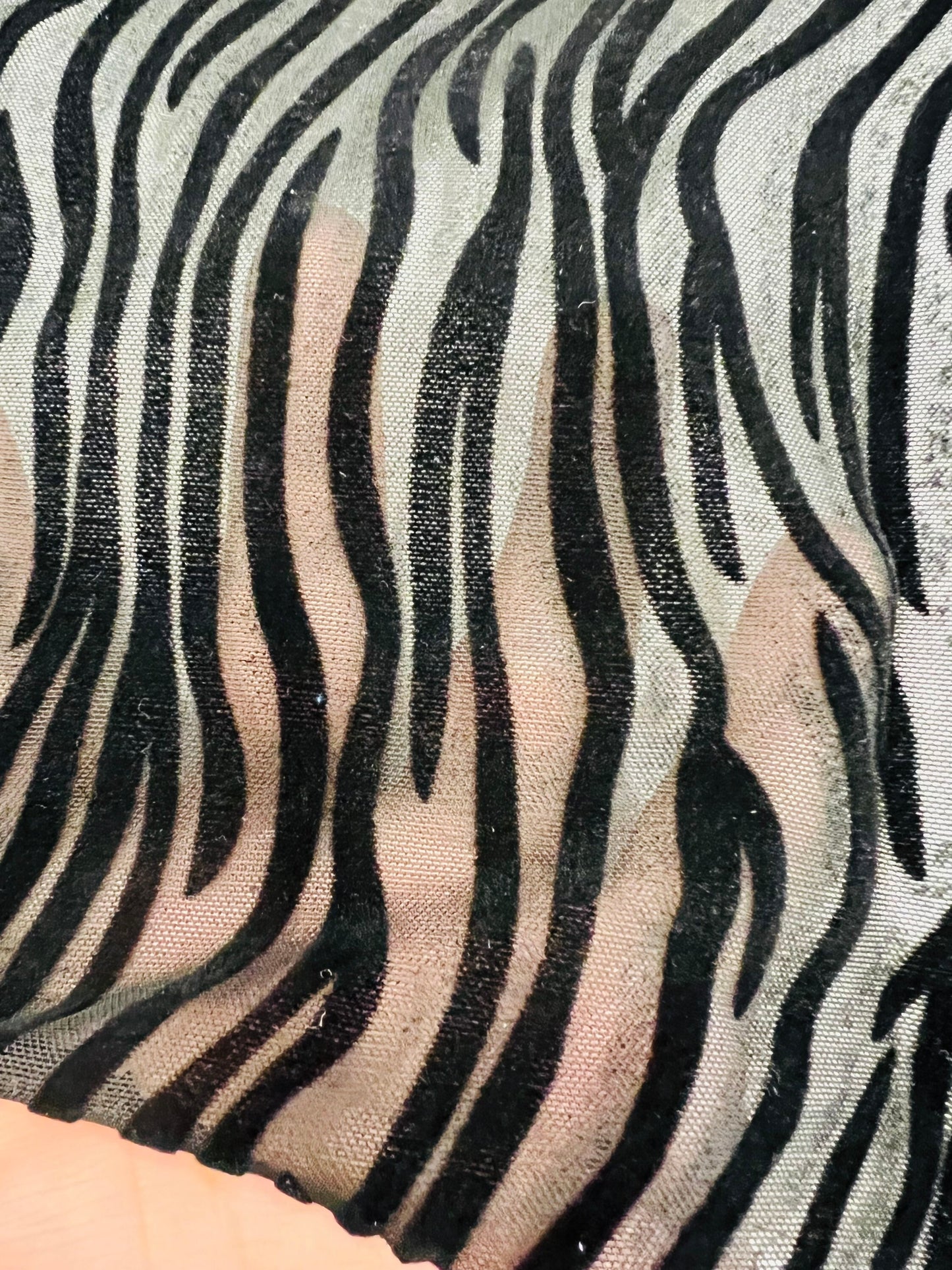Exotic Zebra design flocked stretch mesh 4-way black/black 58/60” Sold by the YD. Ships Worldwide from Los Angeles California USA