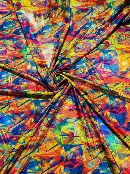 Pollock design hologram nylon spandex 4-way stretch 58/60” Sold by the YD. Ships Worldwide from Los Ángeles California USA