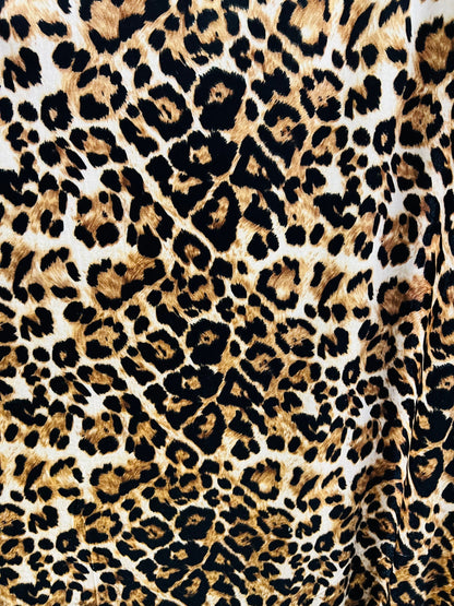 Leopard design Exotic animal print Taupe/Brown print on poly stretch velvet velour 2-way 58/60” Sold by the YD. Ships Worldwide from L.A