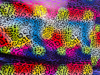 New Exotic leopard design multicolor print on nylon spandex 4-way stretch 58/60” Sold by the YD. Ships Worldwide from Los Angeles California