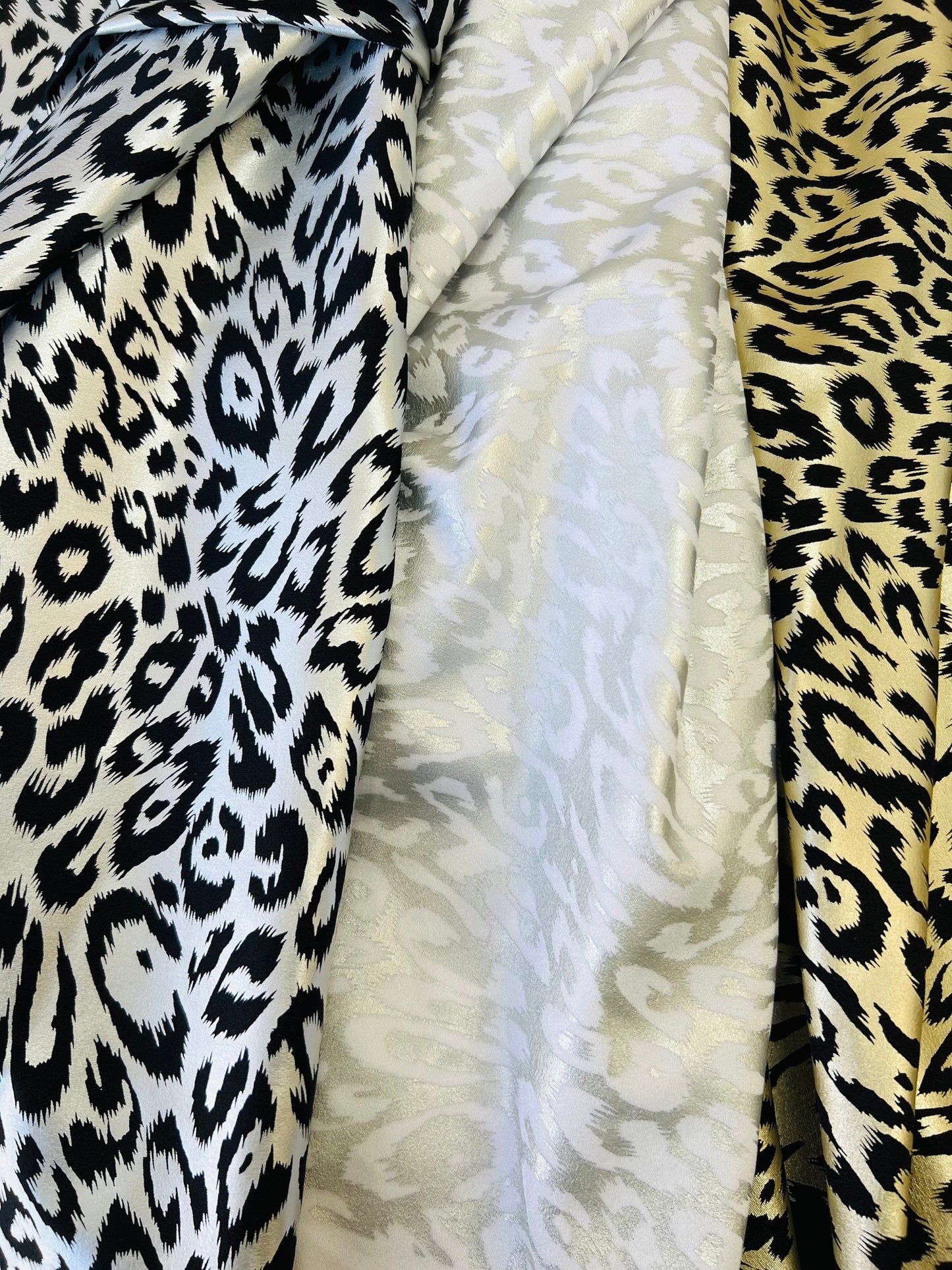 New Leopard design metallic nylon spandex ;-way stretch 58/60” Sold by the YD. Ships Worldwide from Los Angeles California USA