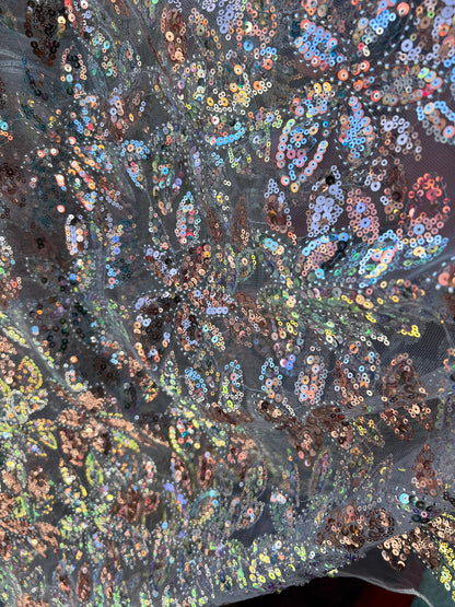Luxury flower design embroidered and heavily beaded with Beads and Sequins lace fabric 2-way Stretch 55/57” Sold by the YD.