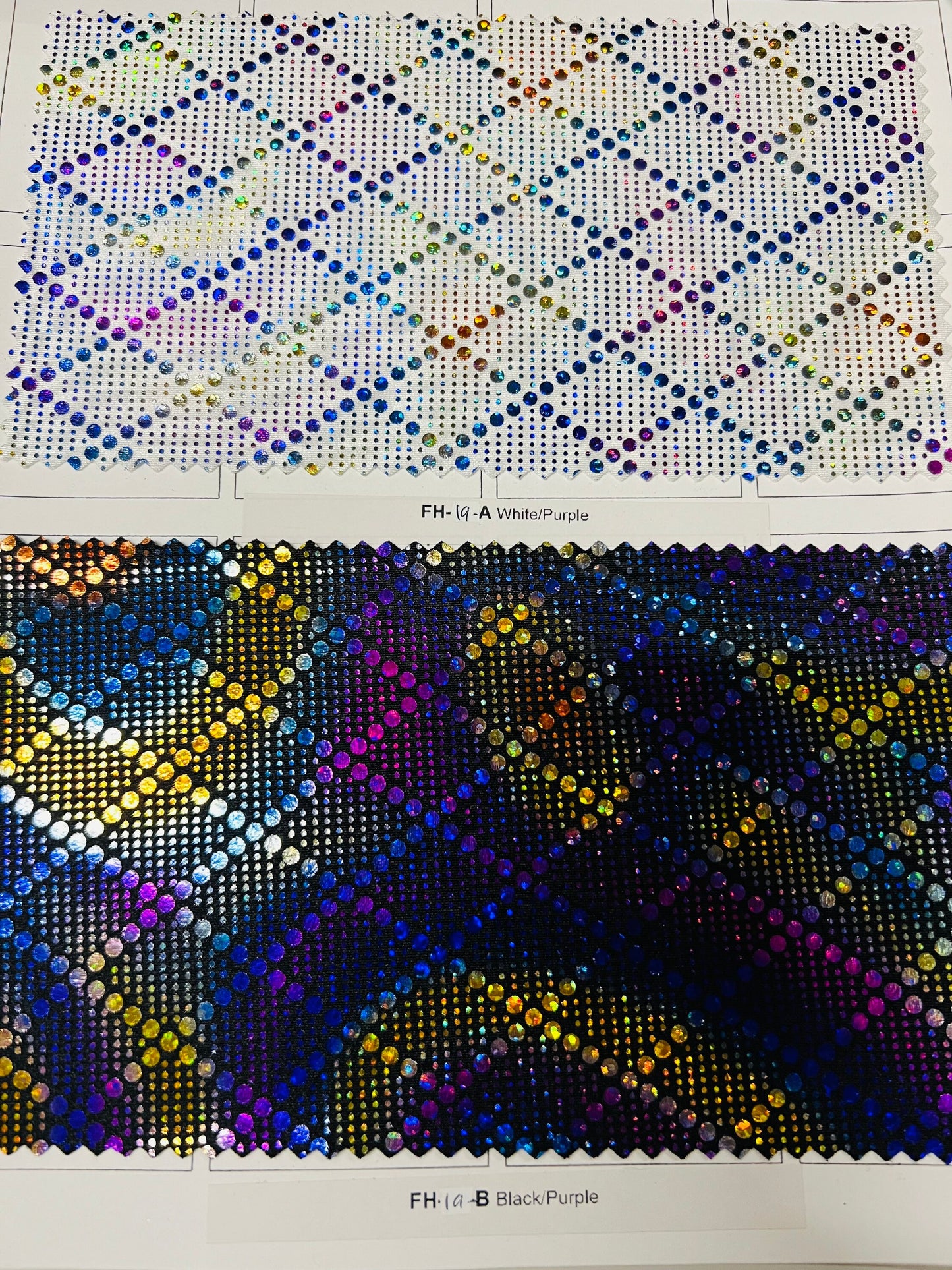Geometric Diamond design hologram metallic nylon spandex 4-way stretch 58/60” Sold by the YD. Ships Worldwide from Los Angeles California US