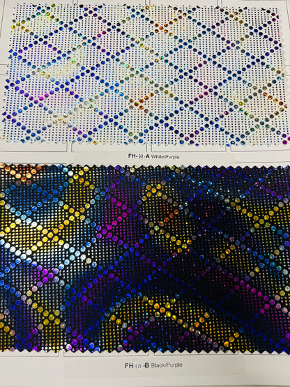 Geometric Diamond design hologram metallic nylon spandex 4-way stretch 58/60” Sold by the YD. Ships Worldwide from Los Angeles California US