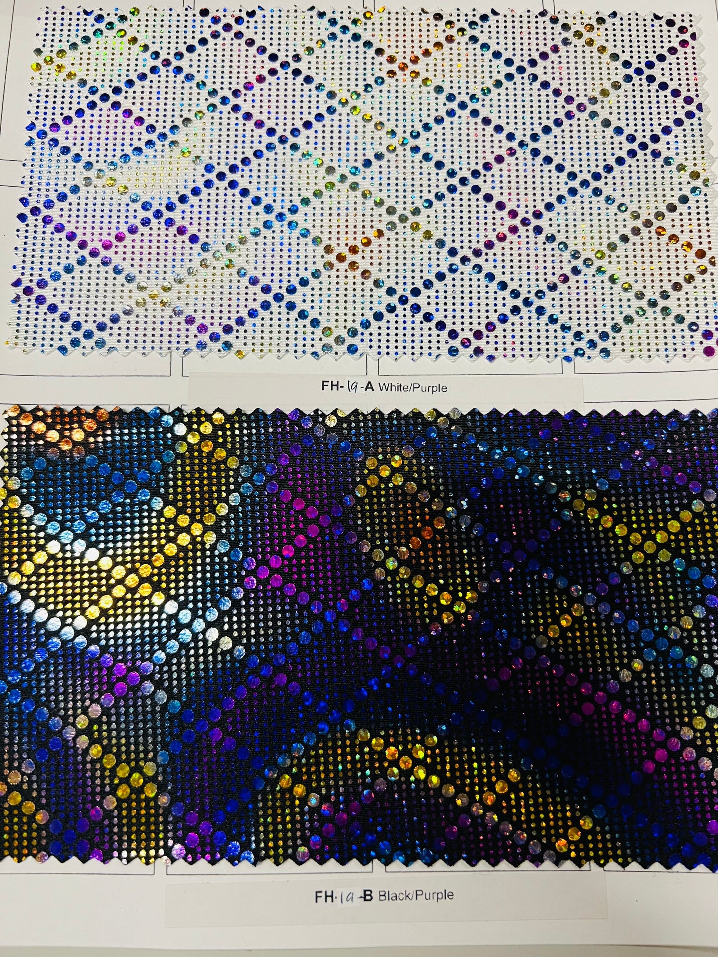 Geometric Diamond design hologram metallic nylon spandex 4-way stretch 58/60” Sold by the YD. Ships Worldwide from Los Angeles California US