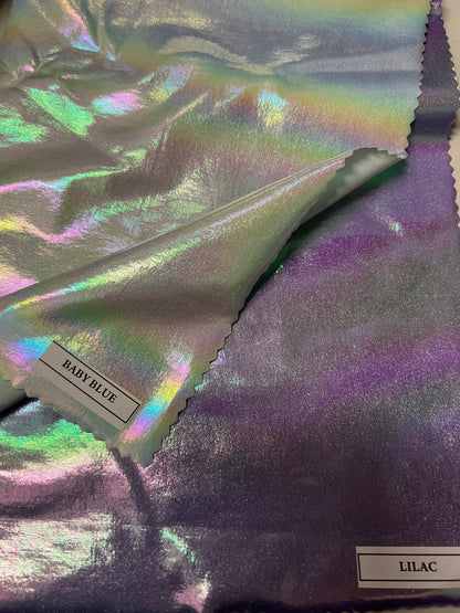 New Iridescent all over foil metallic nylon spandex 4-way stretch 58/60” Sold by the YD. Ships Worldwide from Los Angeles California