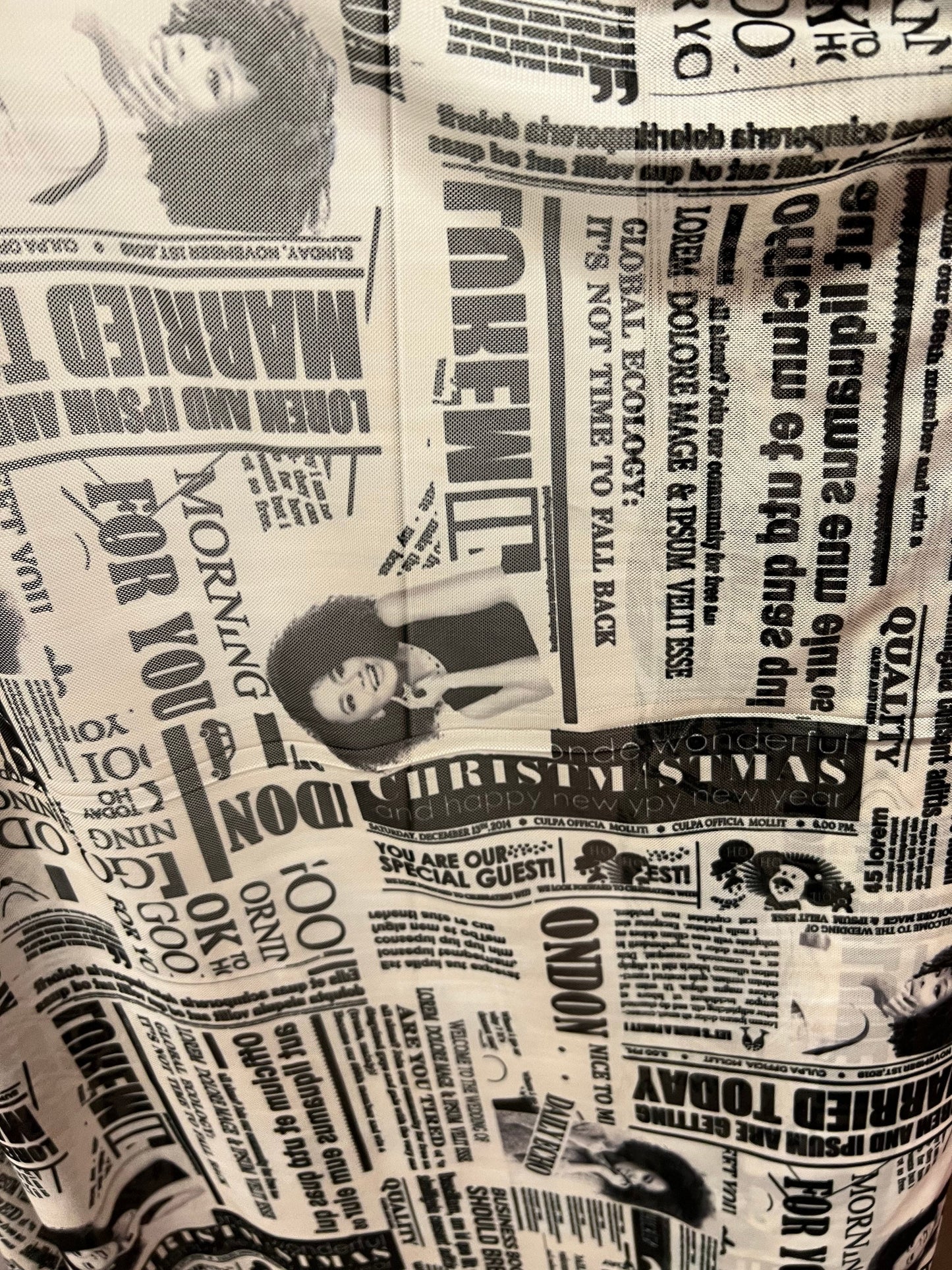 Newspaper Fashion design print on great quality of power mesh nylon spandex 4-way stretch 58/60” Sold by the YD. Ships Worldwide from L.A