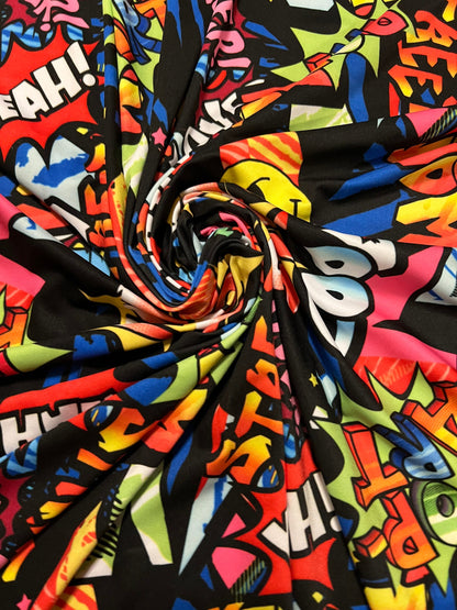 Graffiti Fashion design print on great quality of nylon spandex 4way stretch light weight 58/60” Sold by the YD. Ships Worldwide from L.A CA