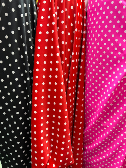 Small polka dots design print on best quality of nylon spandex 4-way stretch 58/60” Sold by the YD. Ships Worldwide from Los Ángeles CA