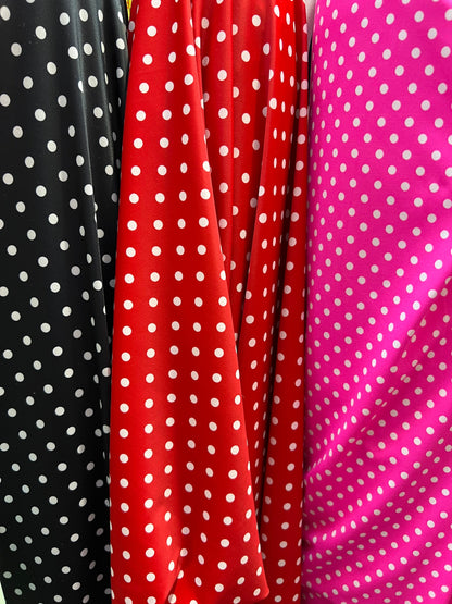 Small polka dots design print on best quality of nylon spandex 4-way stretch 58/60” Sold by the YD. Ships Worldwide from Los Ángeles CA