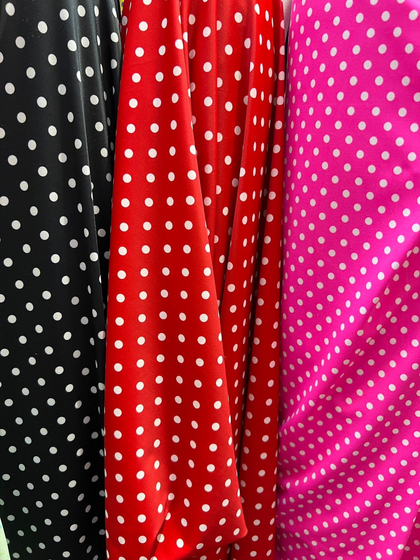 Small polka dots design print on best quality of nylon spandex 4-way stretch 58/60” Sold by the YD. Ships Worldwide from Los Ángeles CA