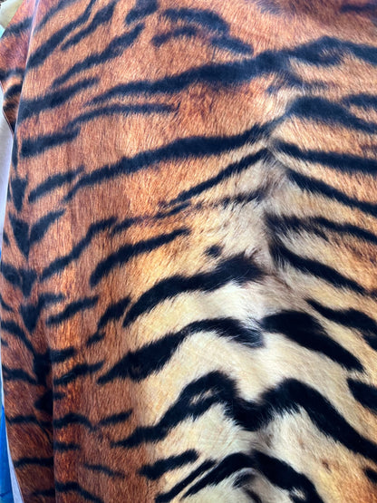 Tiger design exotic animal Natural color print on great quality of steam velour stretch velvet 4-way 58/60”