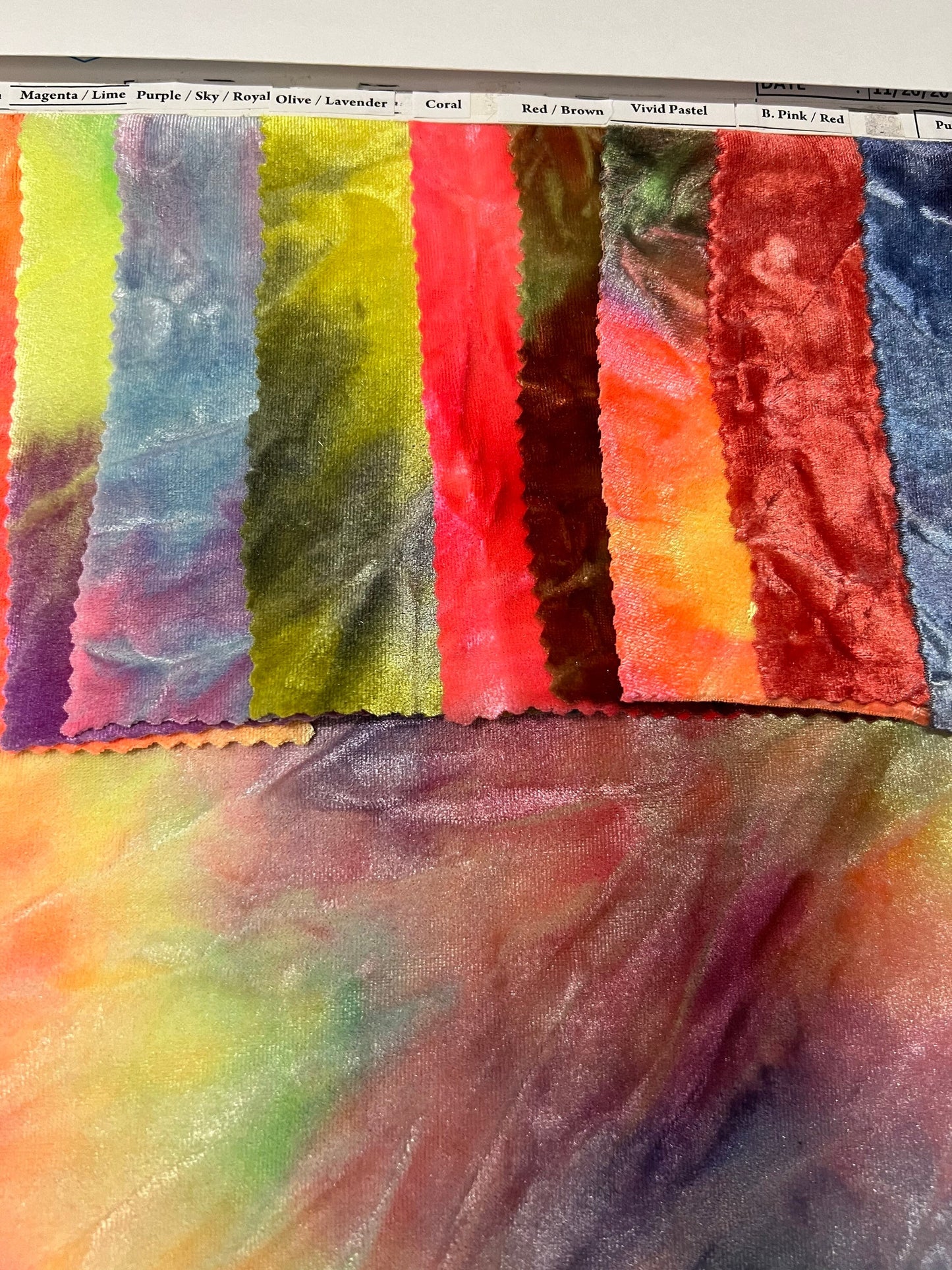 Tie dye  Luxury velvet great quality of crushed velvet 4-way stretch 58/60” Sold by the YD. Ships Worldwide from Los Angeles California USA.