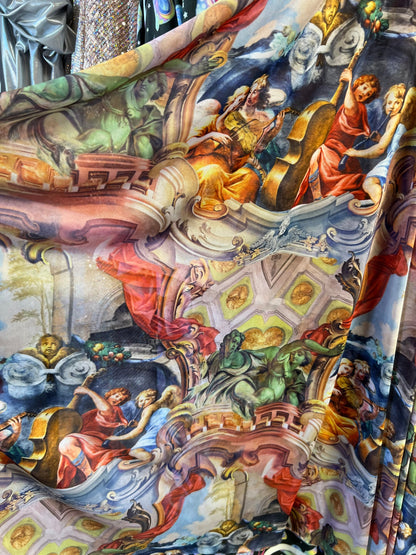 Celestial Angels design print on great quality of power mesh 4-way stretch 58/60” Sold by the YD. Ships Worldwide from Los Angeles CA