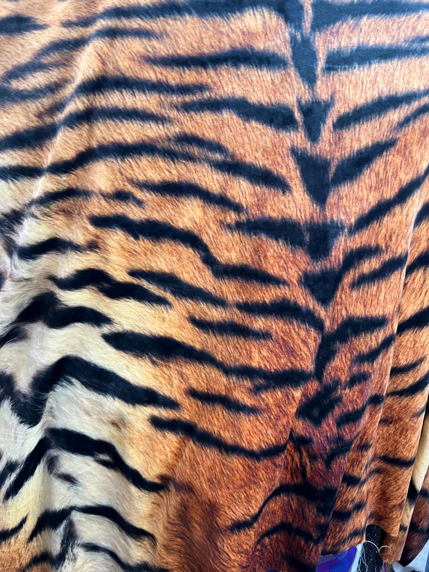 Tiger design exotic animal Natural color print on great quality of steam velour stretch velvet 4-way 58/60”