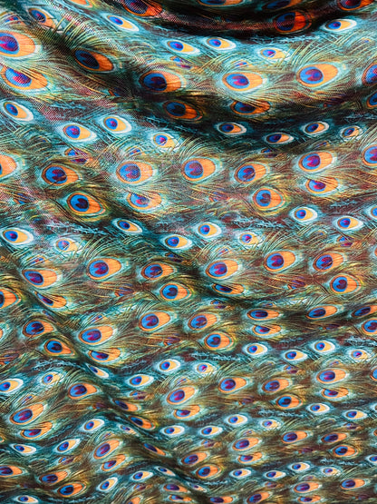 Peacock design Hologram metallic nylon spandex 4-way stretch 58/60” Sold by the YD.